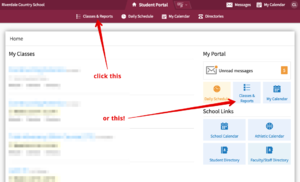 Click either of the "Classes & Reports" link
